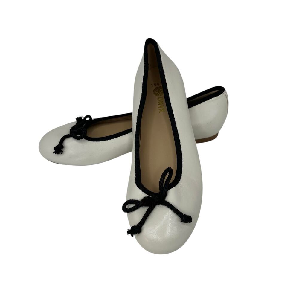 Onyx Bone Ivory & Black Leather Ballet Flats EU 38 US 7.5/8 Parisian Clean Girl